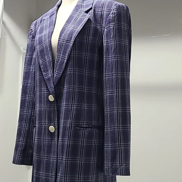 JH Collectibles vintage 90s Plaid Unisex blue Jacket Blazer preppy size 8 - Picture 7 of 9